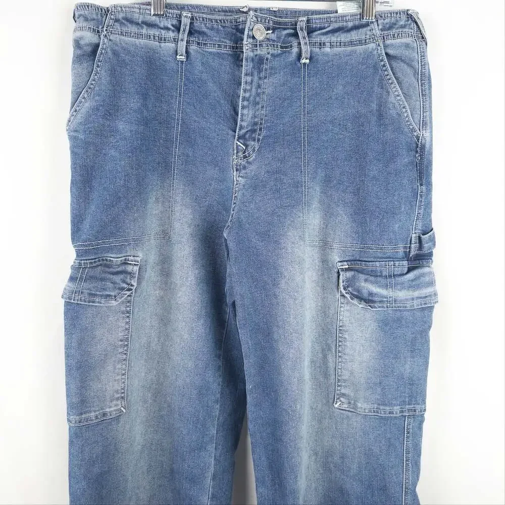 True Religion Brand Jeans Cargo Straight Leg Blue Denim Pants Size 31